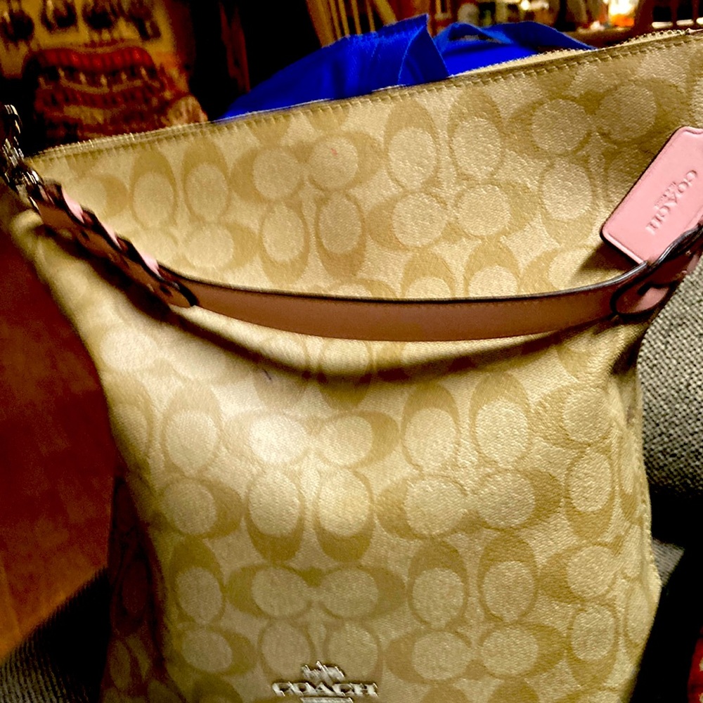 Beige and pink coach bag
